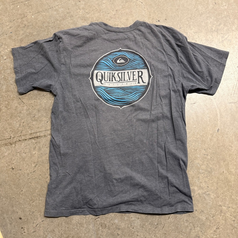 Quiksilver Waterman Men Gray Heather Graphic T-Shirt XXL Surf Wave Logo Tee‎